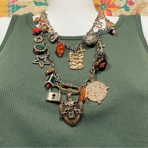 Heartbreaker Double Tier Charm Necklace Silver & Gold Adjustable Valentine